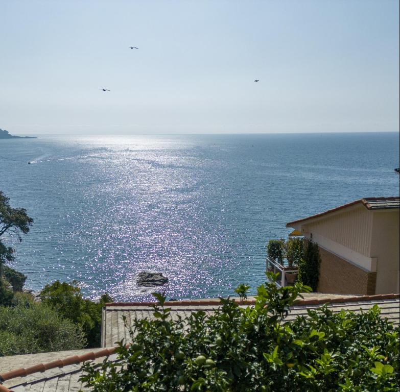 widok na ocean z domu w obiekcie A Due passi da Camogli 2 - Nice apartment with seaside view Recco Camogli w mieście Recco