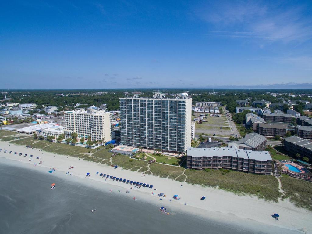 an aerial view of a beach with hotels and condos at Ashworth 1809 in Myrtle Beach