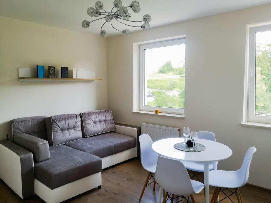 a living room with a couch and a table at Apartament Hubertus in Bochnia