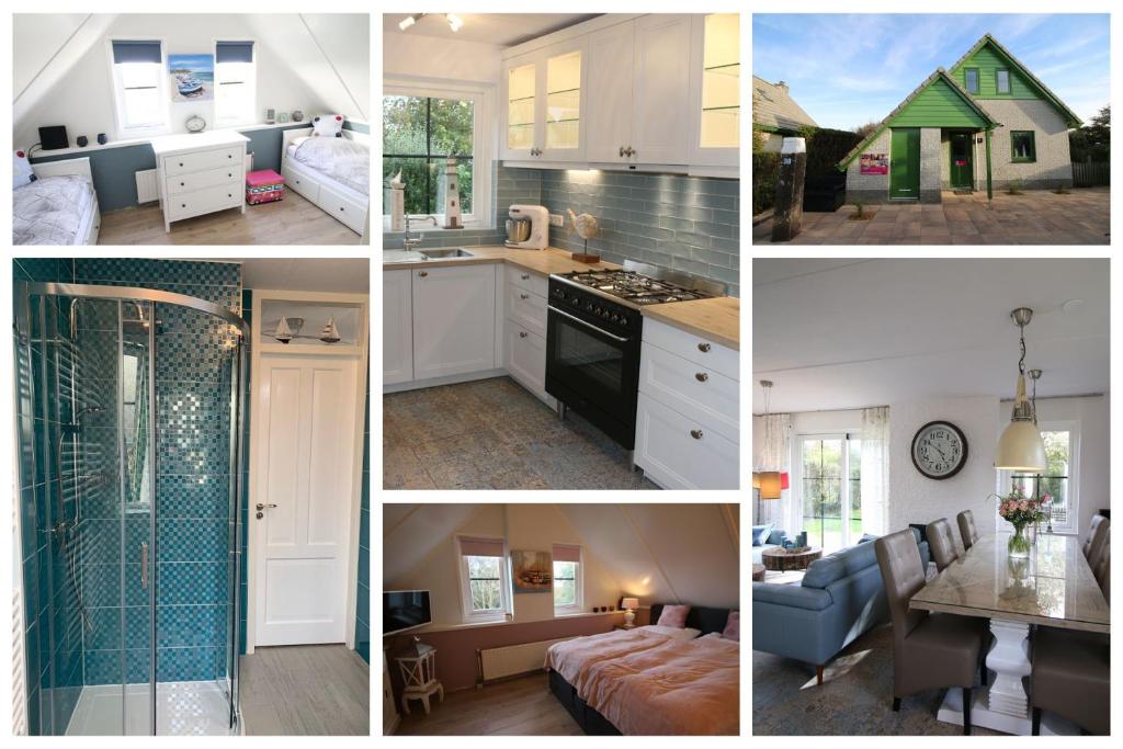 a collage of photos of a kitchen and a house at Strandperle 83 in Julianadorp