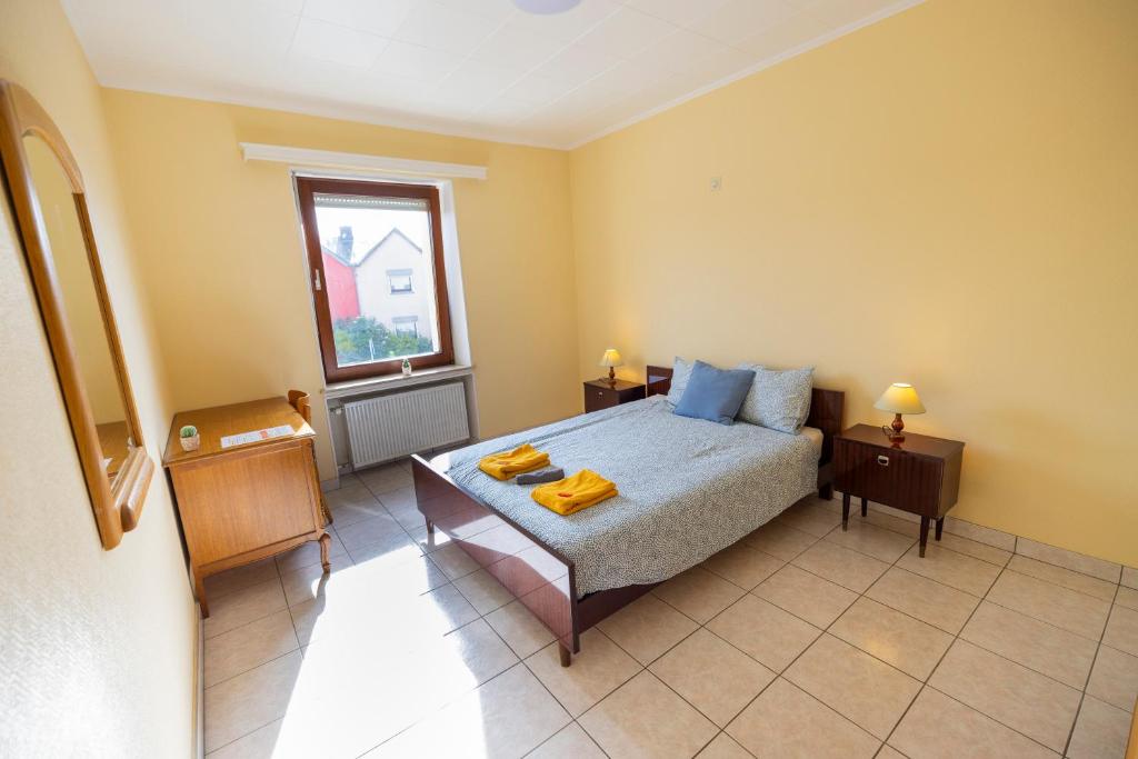 a bedroom with a bed and a window at Good connection Airport & City in Luxembourg