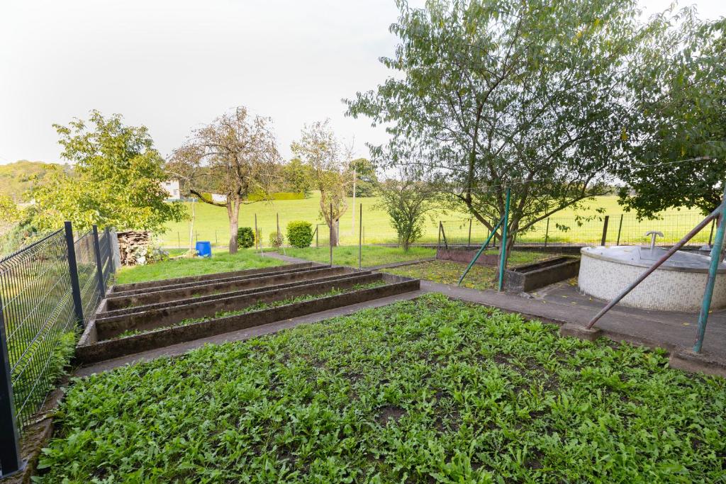 a garden with stairs and grass and a fence at Good connection Airport & City in Luxembourg