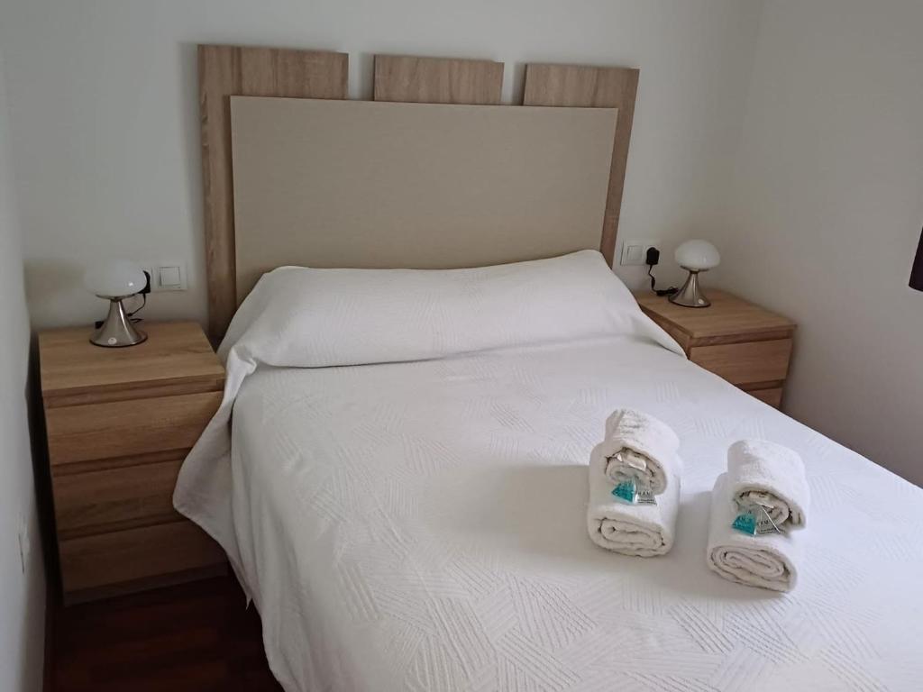 a bedroom with a bed with two towels on it at Lyrioshomes Apartamento Filpo Rojas , Sevilla in Seville