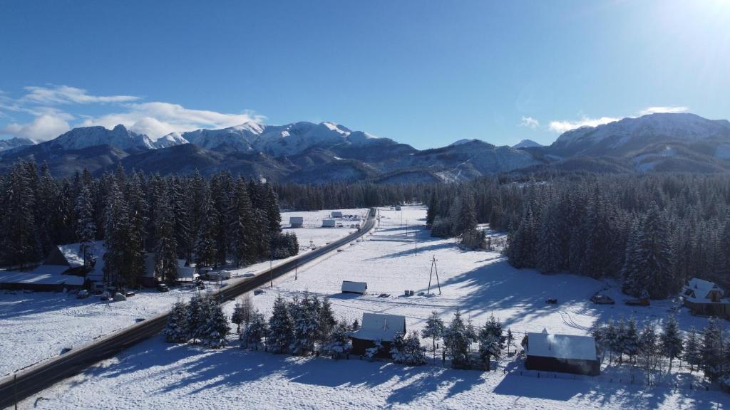 an aerial view of a ski resort in the snow at Domek drewniany Krokus in Witów