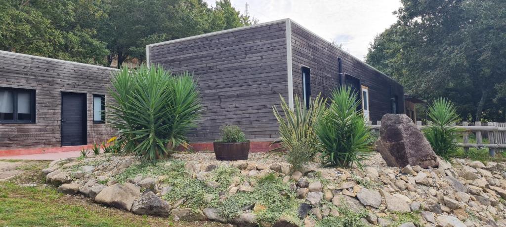 a house with a bunch of plants in front of it at Glamping Aventura Atalaia in Cotobade