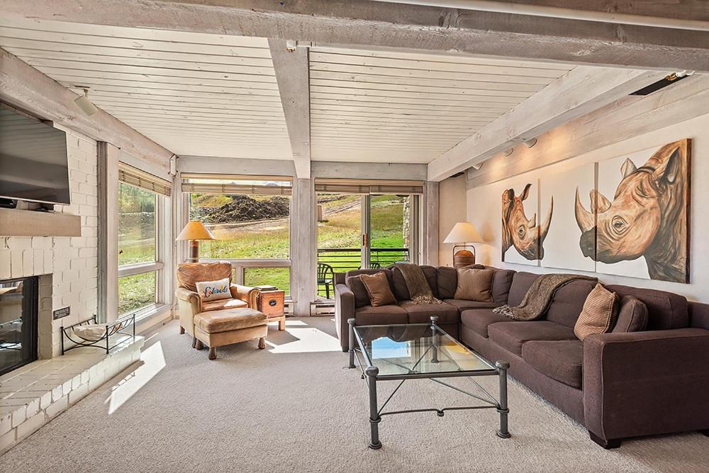 a living room with a couch and a fireplace at Enclave 205, Snowmass Ski-In/Ski-Out Condo w/Shared Pool/Hot Tub/Gym/WiFi in Snowmass Village