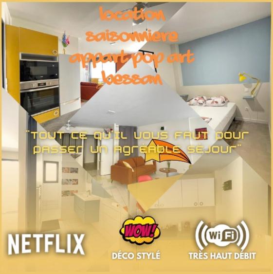 Kuchyň nebo kuchyňský kout v ubytování Appart Pop-Art proche autoroute, plages et attractions, Wifi - TV, déco stylée, calme