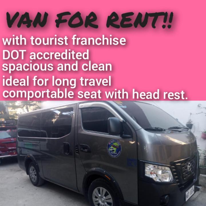 a advertisement for a van for rent with a picture of a vehicle at VAN FOR RENT in Manila