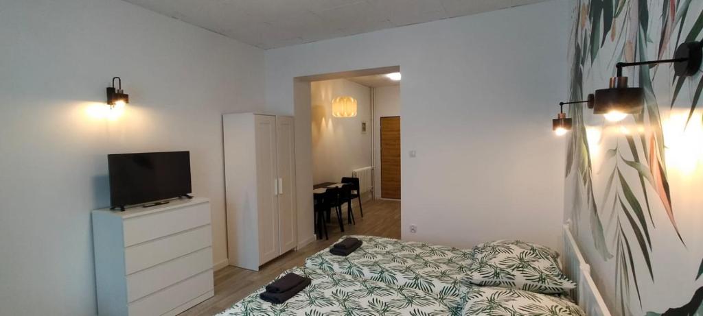 Televízia a/alebo spoločenská miestnosť v ubytovaní Apartamenty Częstochowa