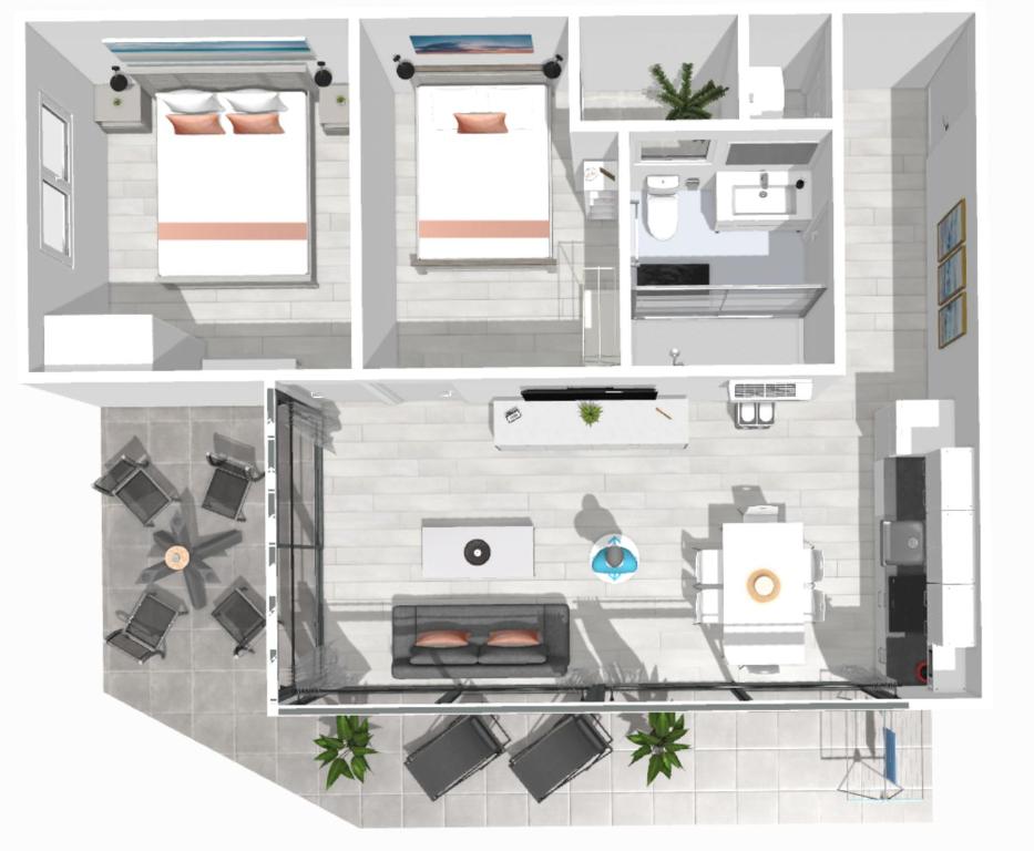 Půdorys ubytování Roses Apartments Sea View 2habitaciones