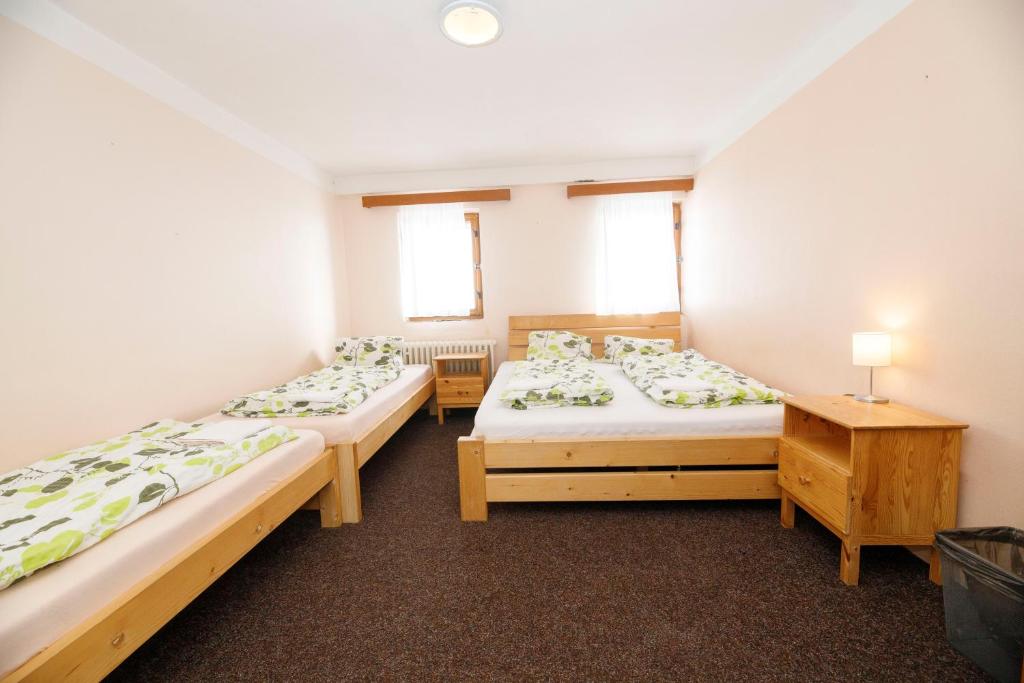 Postel nebo postele na pokoji v ubytování Dvorská Bouda