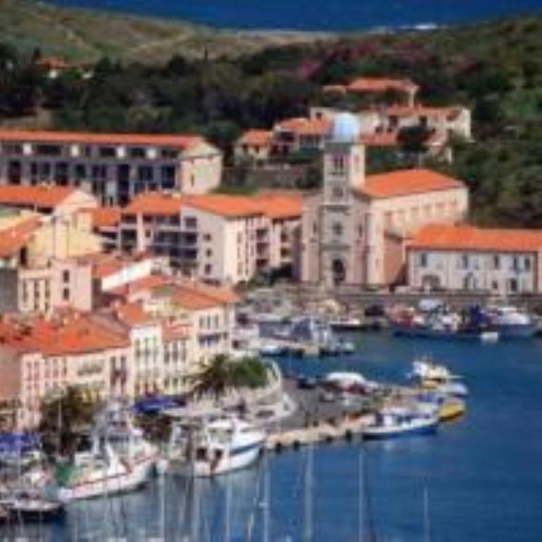un groupe de bateaux est amarré dans un port dans l'établissement Appartement sur les Hauteurs de Port-Vendres, à Port-Vendres