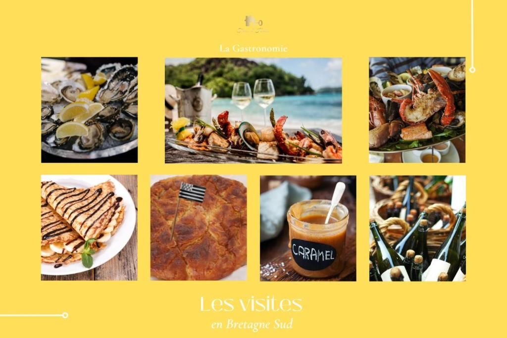 a collage of pictures of different types of food at Keraven, charmante maisonnette, piscine commune 1-4 personnes in Moëlan-sur-Mer