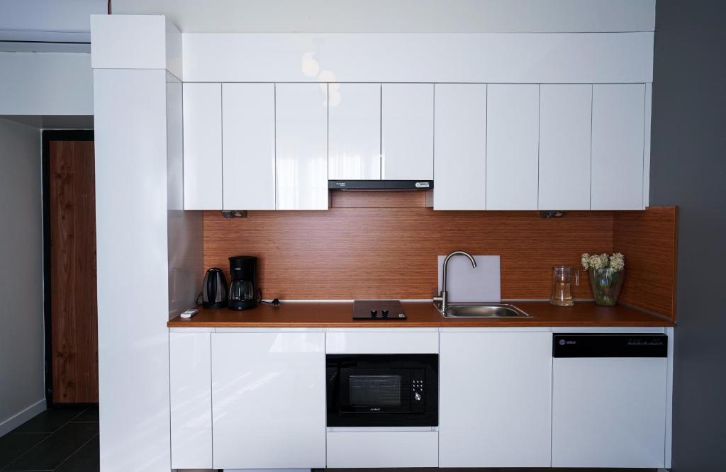 Kuchyň nebo kuchyňský kout v ubytování Merkuri apartments