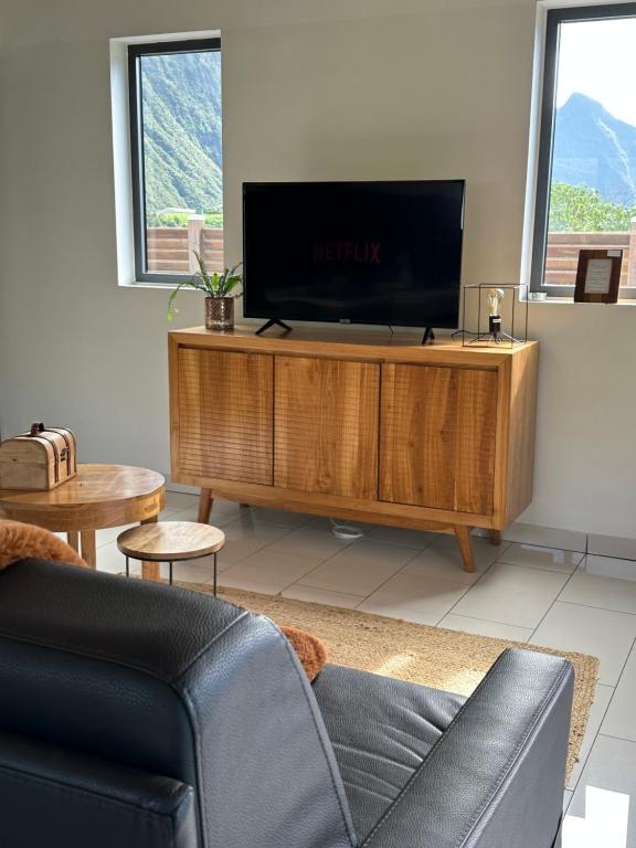 TV a/nebo společenská místnost v ubytování Les lodges de Salazie
