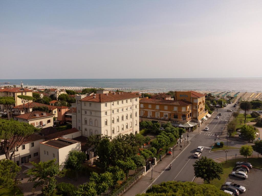 an aerial view of a city with a street at Re Versiliana Hotel in Marina di Pietrasanta