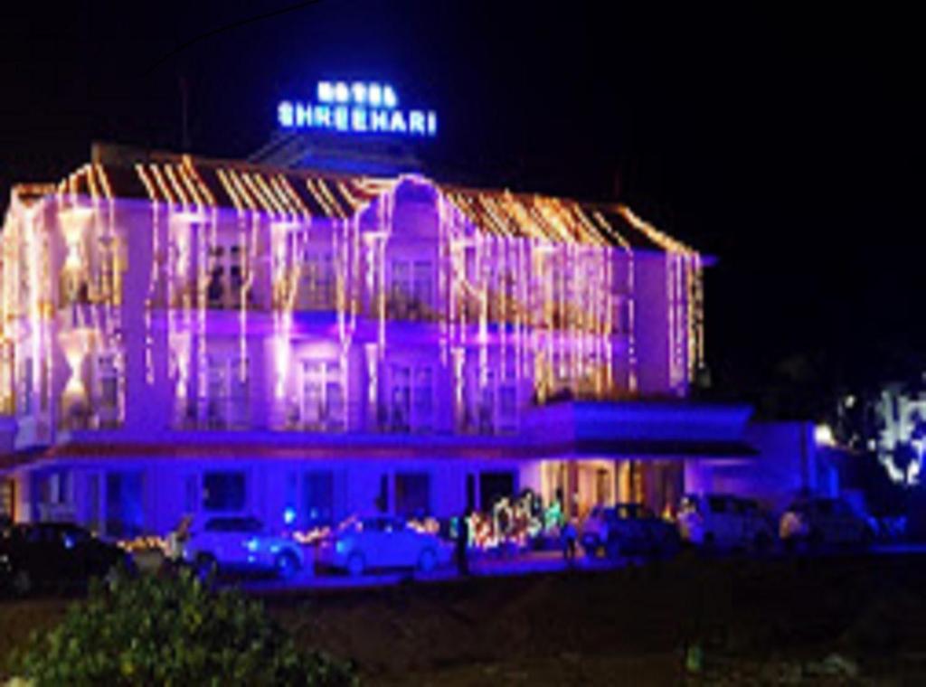 a lit up building with purple lights on it at Hotel Shreehari - Puri in Puri