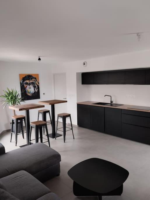 un salon avec un canapé et une table et une cuisine dans l'établissement Appartement T3 gare st rock, à Montpellier
