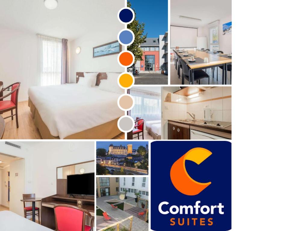un collage de photos d'une chambre d'hôtel dans l'établissement Comfort Suites Pau Idron, à Idron