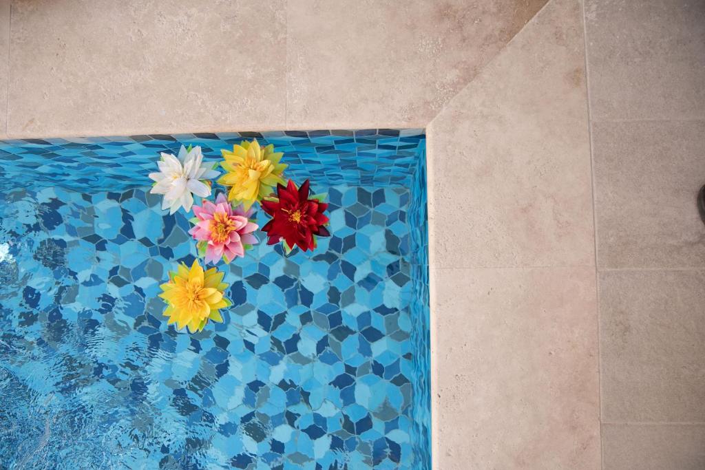 a painting of flowers in a swimming pool at 49 Sunrise Lodge in Għajnsielem