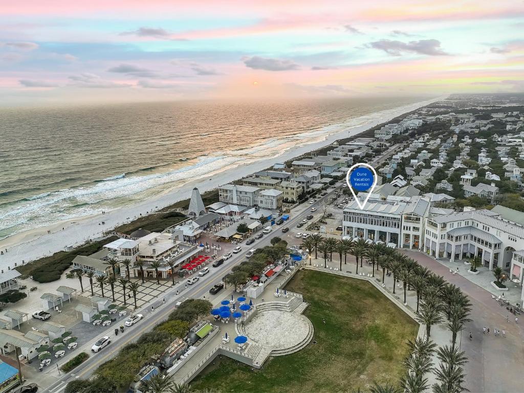 an aerial view of the beach and the ocean at Beach and Gulf Views from the Center of Seaside! condo in Santa Rosa Beach