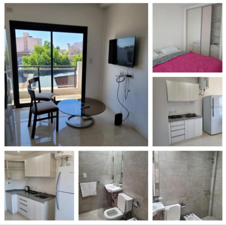 a collage of four pictures of a kitchen and a room at Departamento en Corrientes impecable in Corrientes