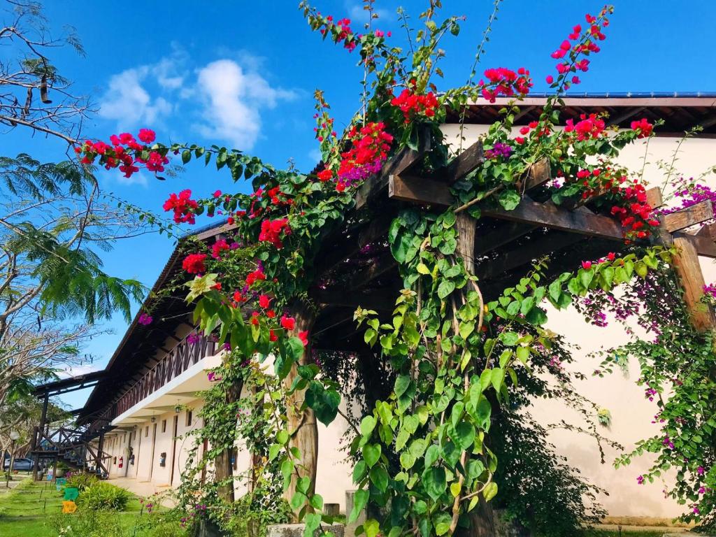 a building with flowers on the side of it at Hotel Fazenda Triunfo in Areia