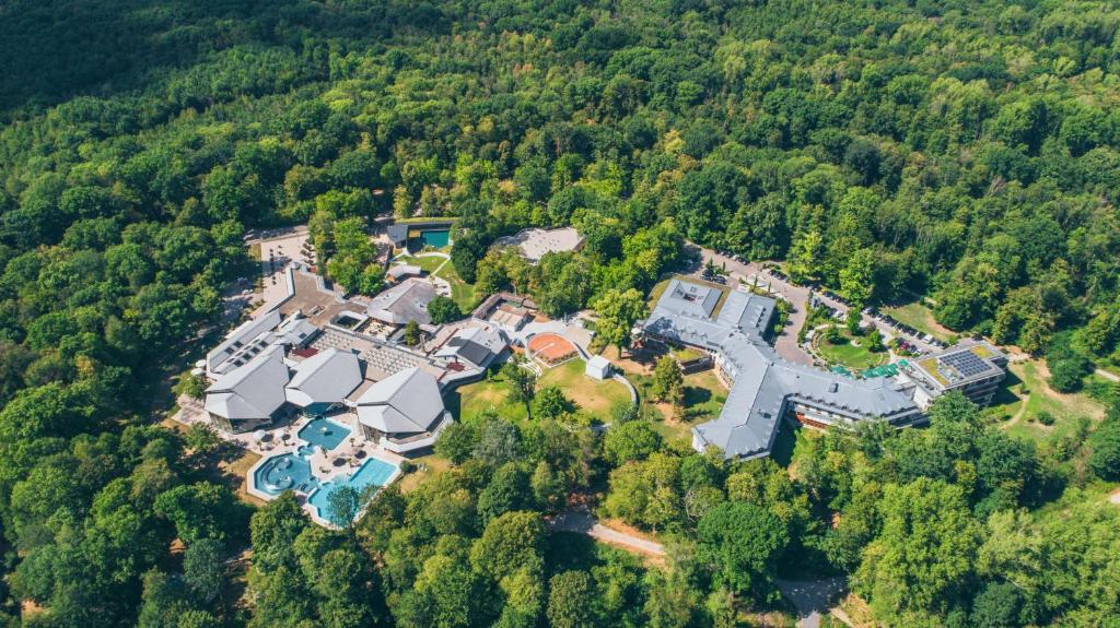 an aerial view of a large mansion in the woods at Dorint Thermenhotel Freiburg in Freiburg im Breisgau