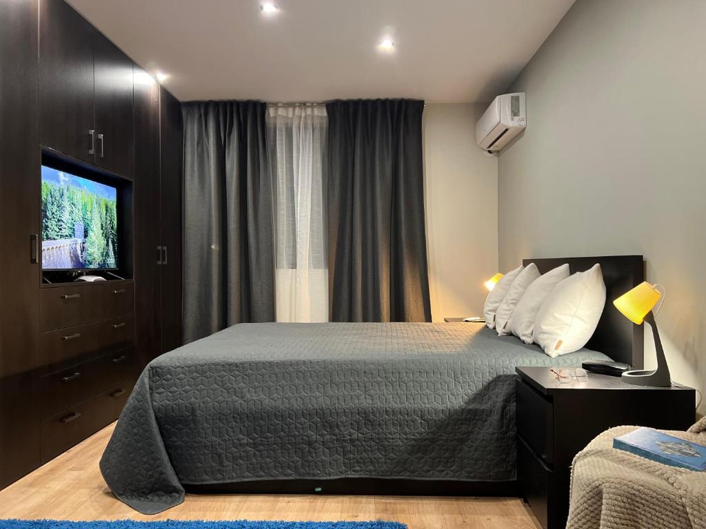 1 dormitorio con 1 cama grande y TV en Tuikov’s Home Room, en Teteven