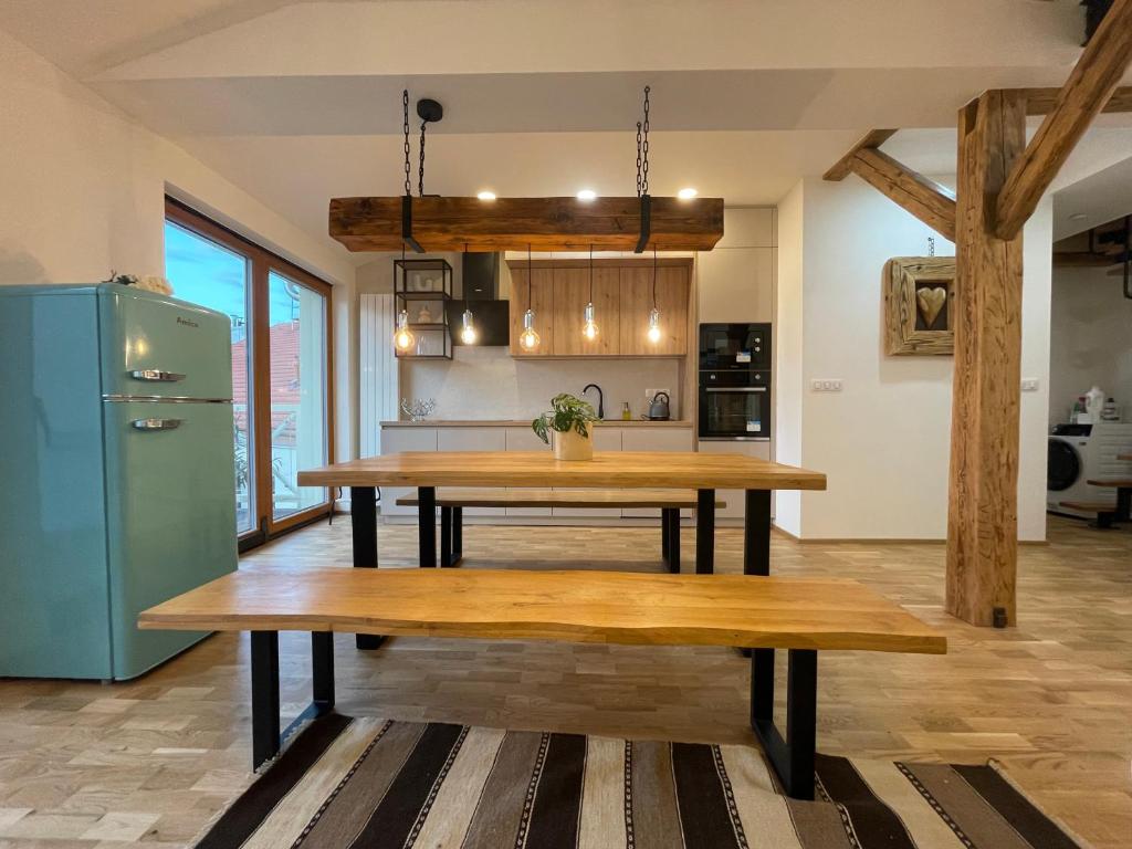 Kuchyň nebo kuchyňský kout v ubytování Apartmány Marienhof