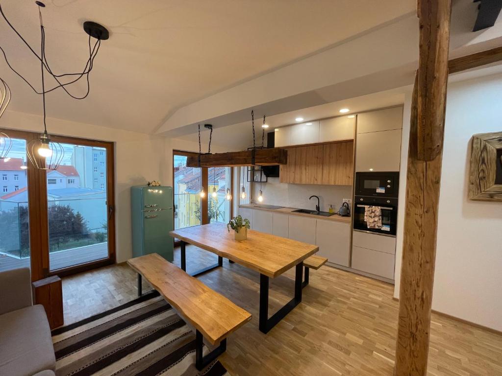 Kuchyň nebo kuchyňský kout v ubytování Apartmány Marienhof