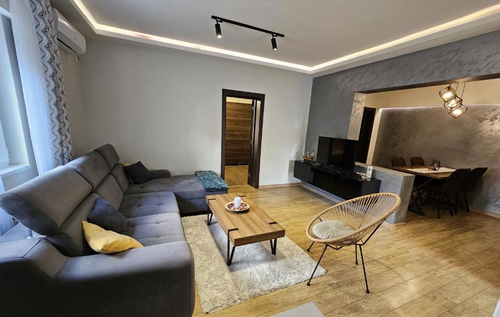 a living room with a couch and a table at AeroVista Apartment in Surčin