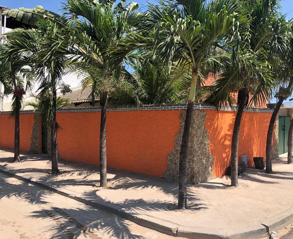 a group of palm trees in front of a wall at Casita Cumbuco in Cumbuco