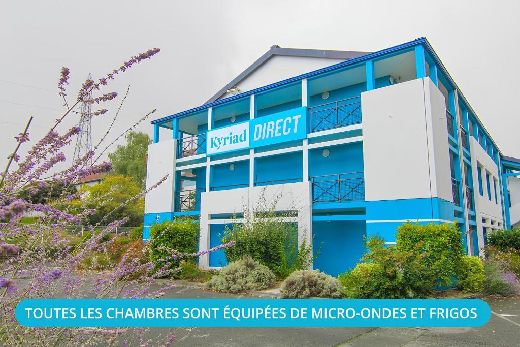 a blue and white building with the words utricular direct at Kyriad Direct Poitiers - Gare du Futuroscope in Chasseneuil-du-Poitou
