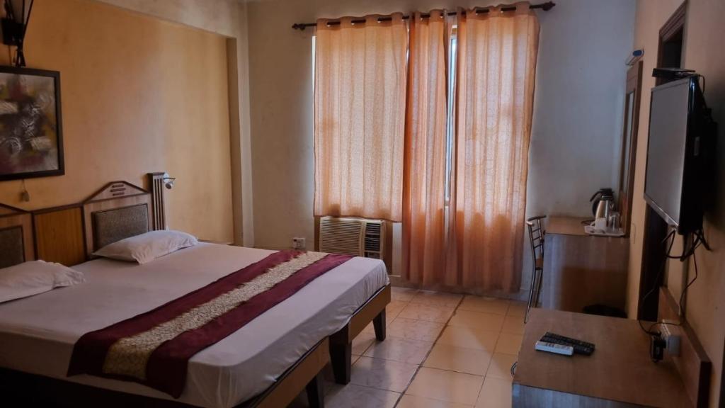 Habitación de hotel con cama y TV en HOTEL CITADEL, en Vasco Da Gama
