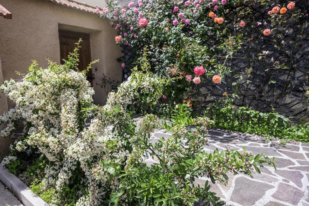 a garden with flowers on the side of a building at Torlonia: Due matrimoniali e bagno in Luco neʼ Marsi