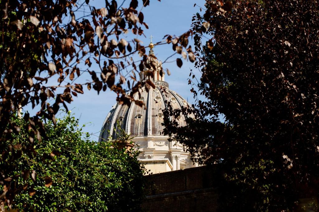 a building with a dome behind some trees at Il Clivo in Rome