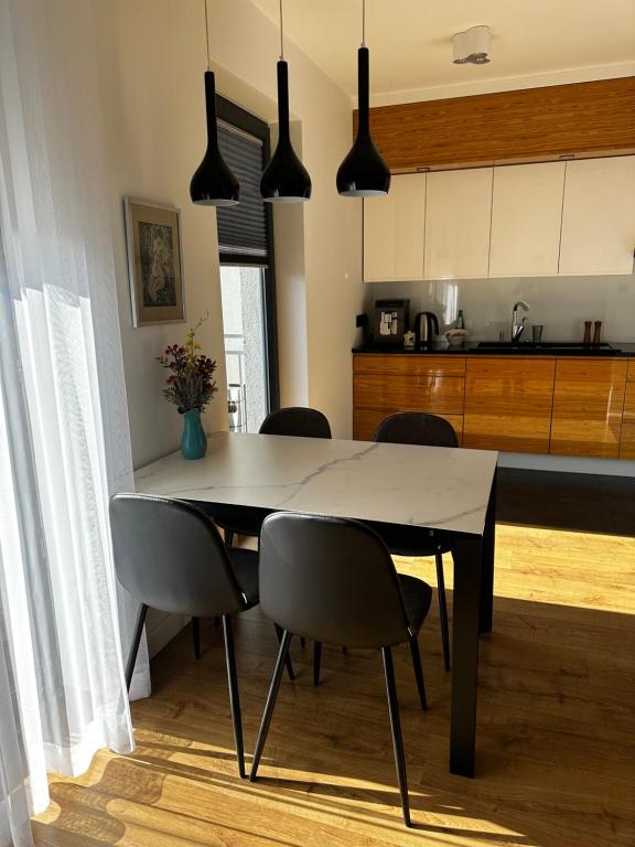 Kuchyňa alebo kuchynka v ubytovaní OLIMPIC Apartament Klimatyzacja Garaż Winda Suwałki