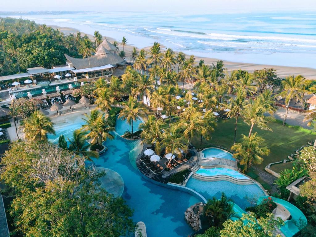 an aerial view of the resort and the beach at Bali Mandira Beach Resort & Spa in Legian