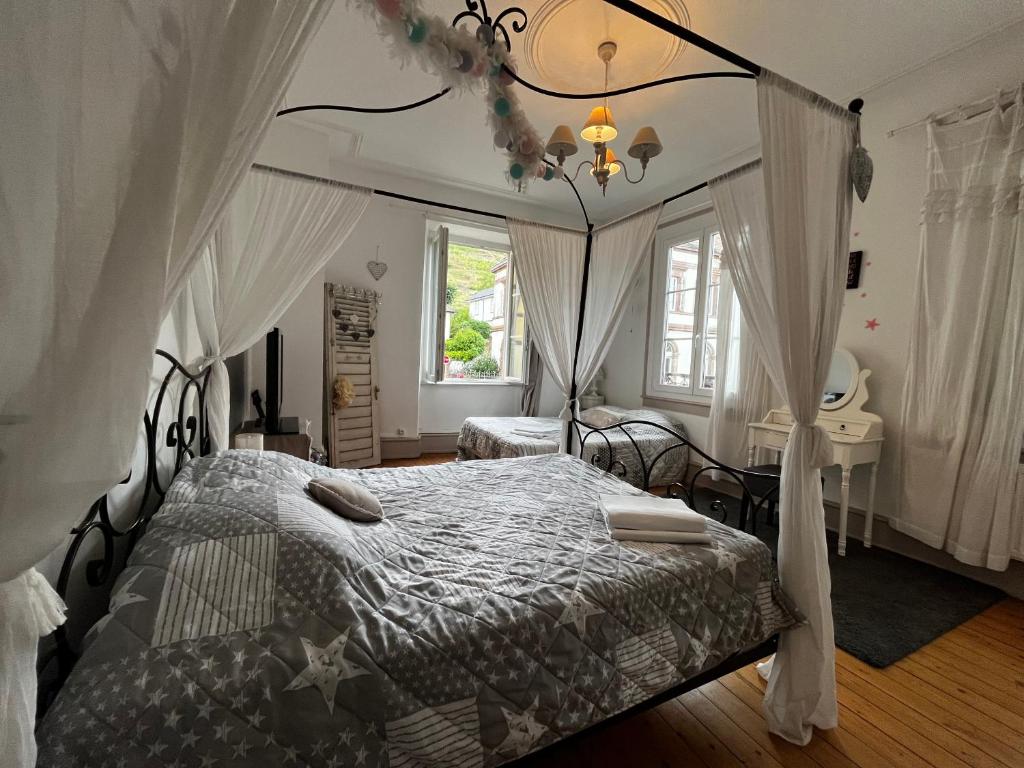 a bedroom with a bed with a canopy at GITE AU COEUR DU VIGNOBLE ALSACIEN in Ribeauvillé