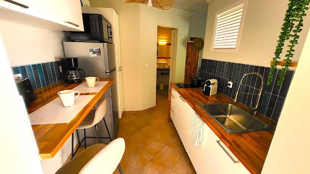 Kuchyň nebo kuchyňský kout v ubytování Sweet Payot : Studio avec Spa privé et piscine