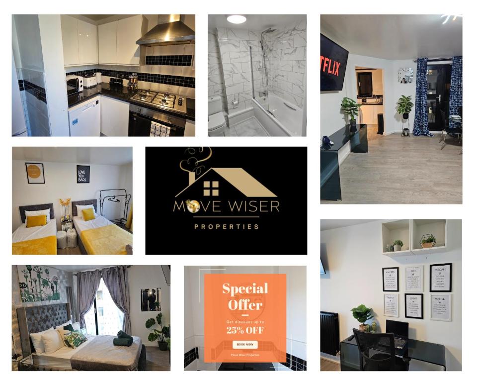 a collage of photos of a kitchen and a house at Tottenham Hotspurs Stays at the Gascoigne Suite in London