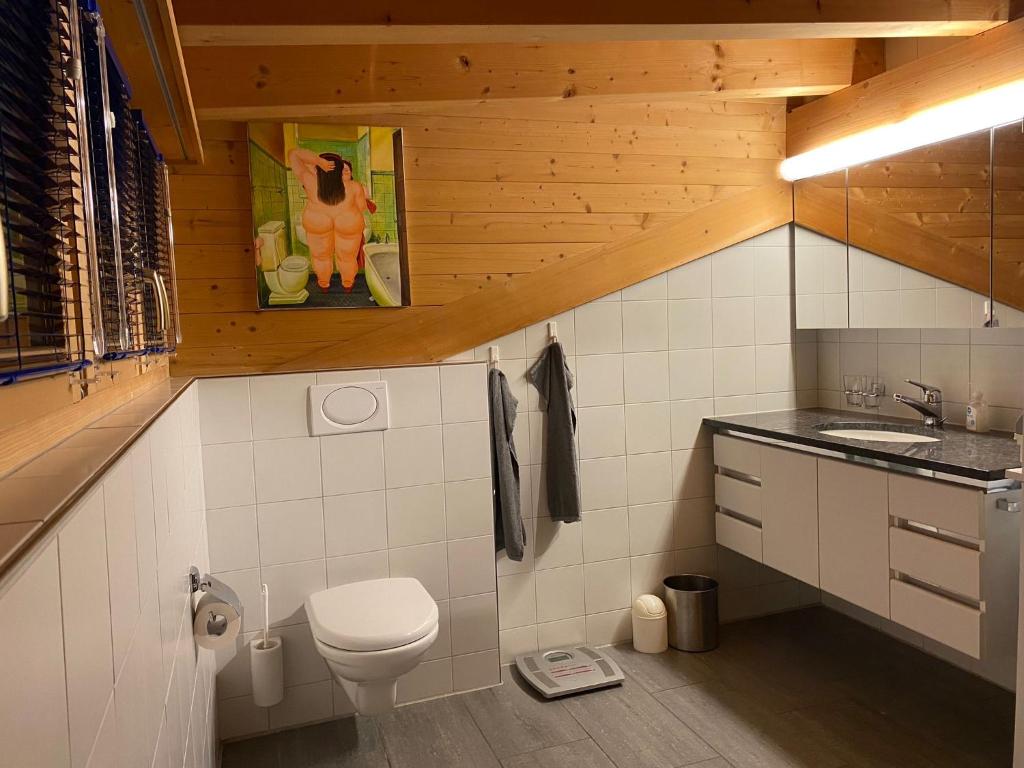 un bagno con un water e un lavandino di Attic in the Alps a Luzein
