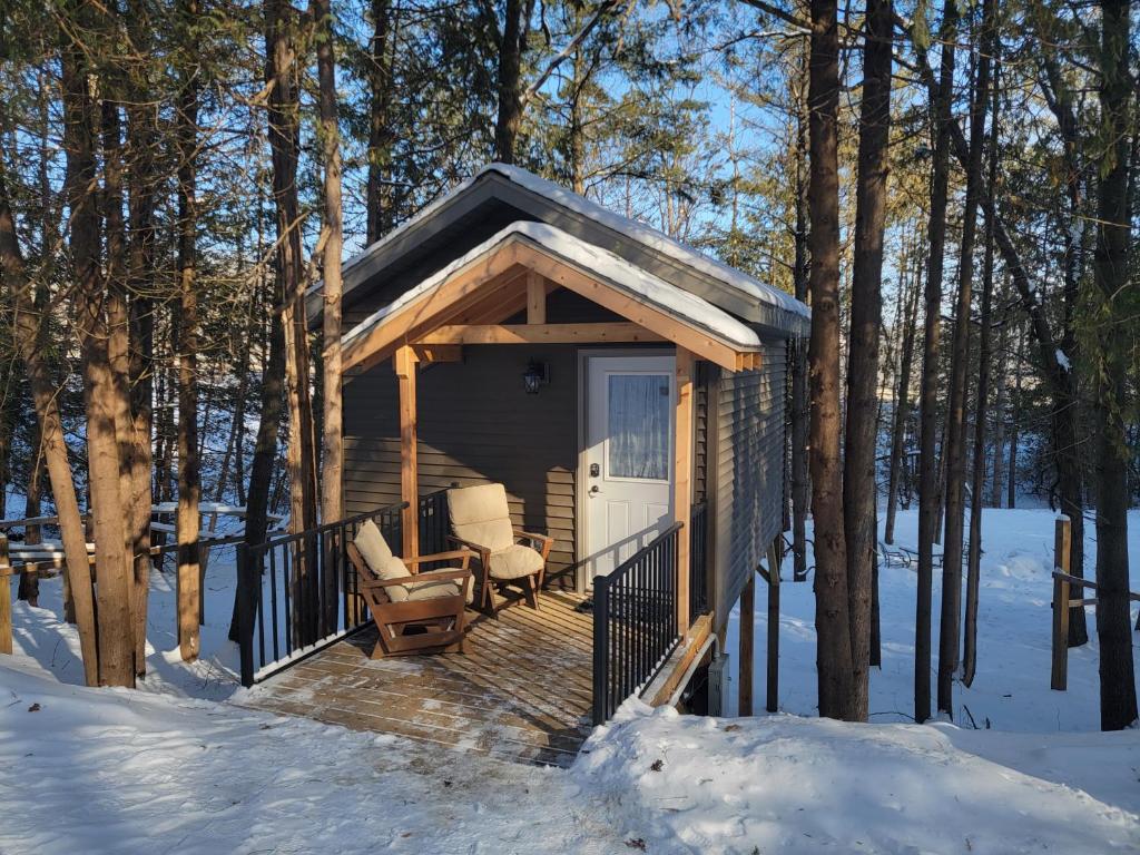 mały domek w lesie w śniegu w obiekcie Aefintyr w mieście Elba