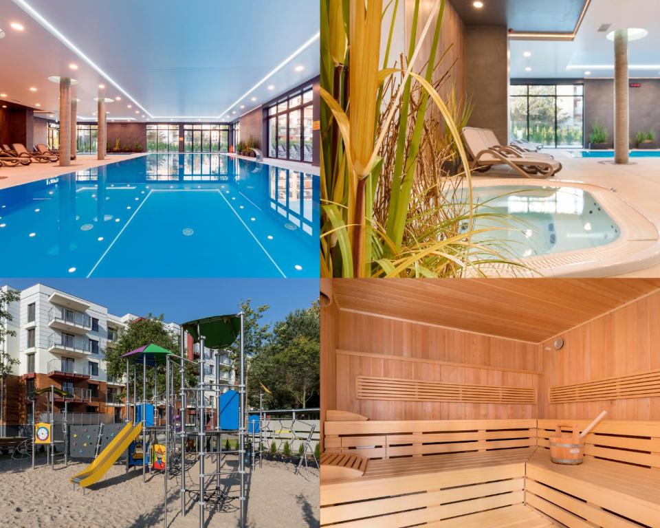 a pool and a building with a swimming pool at Park Design - Apartments M&M (Polanki Park) in Kołobrzeg