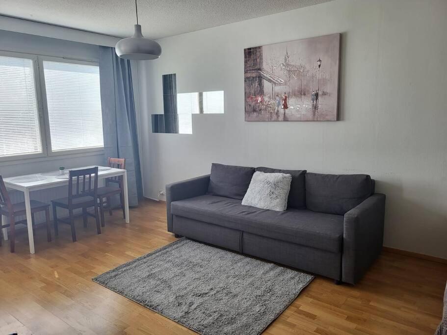 庫奧皮奧的住宿－Liberty apartments Inkilänmäki 23，客厅配有沙发和桌子