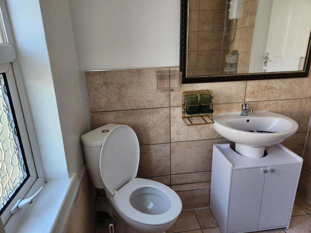a bathroom with a toilet and a sink at 1 Bed Flat - Sleeps 2 - Parking - Wifi in Greenhithe