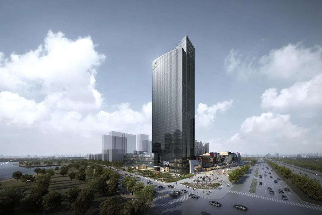 a rendering of a tall skyscraper in a city w obiekcie Sheraton Kaifeng w mieście Kaifeng