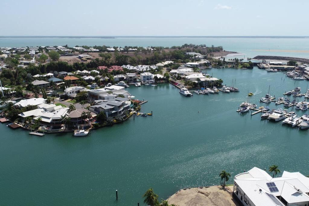 an aerial view of a harbor with boats in the water at Marina Views Apartment Cullen Bay in Larrakeyah