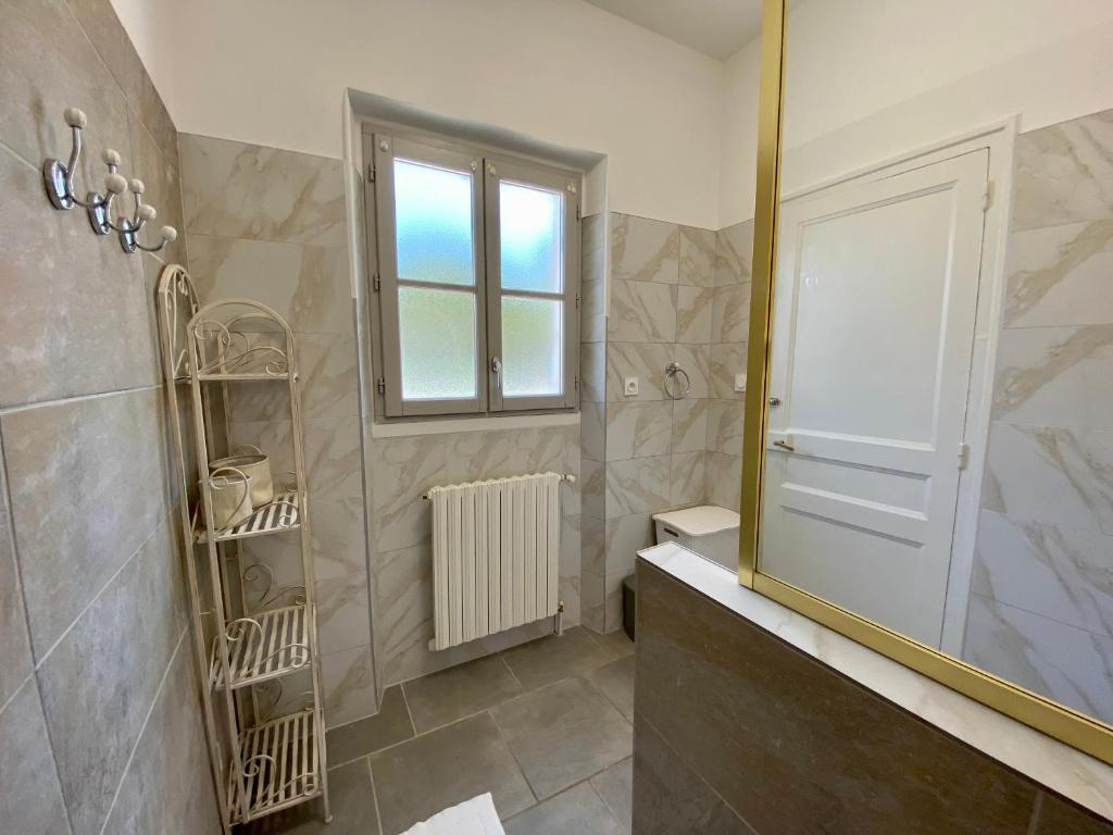 a bathroom with a shower and a mirror at Le LOUIS 16 - Maison avec jardin in Valence